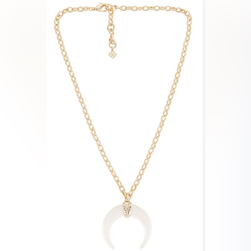 RARE Kendra Scott Rebecca Horn Crescent Pendant Necklace - Gold / White